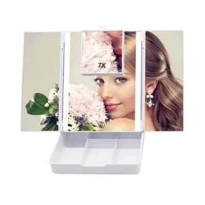 Manufacturer New Arrival LED Girls Beauty Makeup Mirror with Organizer
