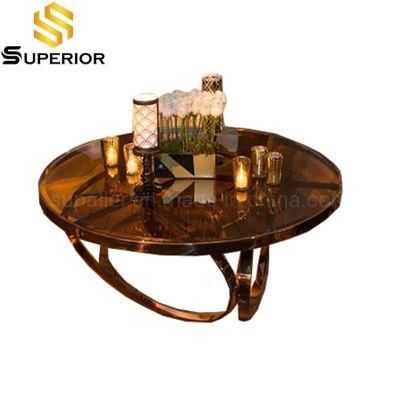 Hotel Modern High Gloss Tempered Glass Metal Coffee Table