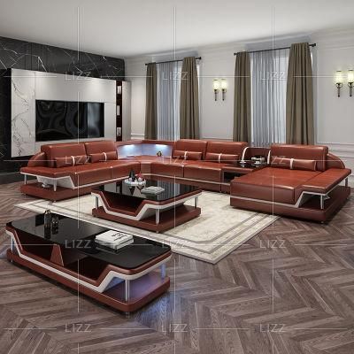 Chinese Manufacturer Home Living Room Furniture Set Smart Leather Corner Sofa with LED