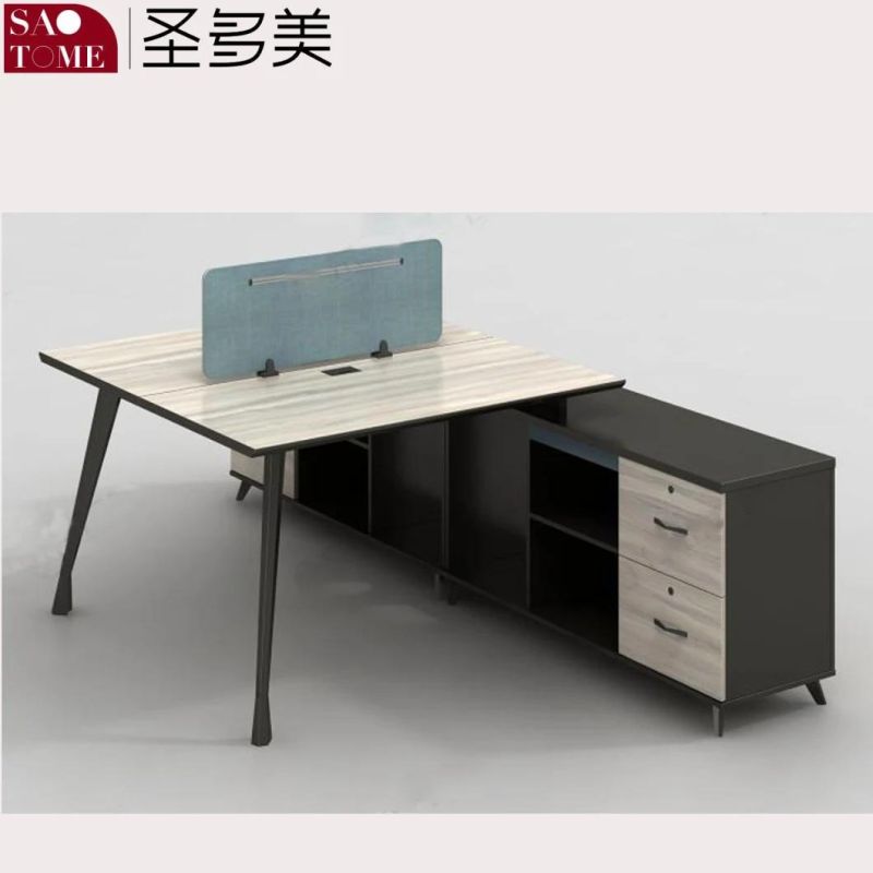 Office Furniture Four-Person Desk with Two Support Cabinets and Two Countertops