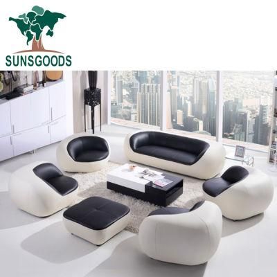 Modern Design 7 Seater Black and White Color Leather Furniture Wood Frame Sofa Set