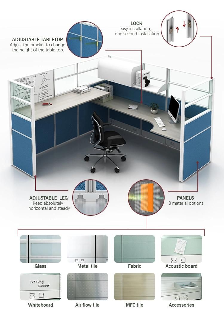 Popular Design Desk Modern L Shape Furniture Cubicle Workstation Variety Combinations Office Partition