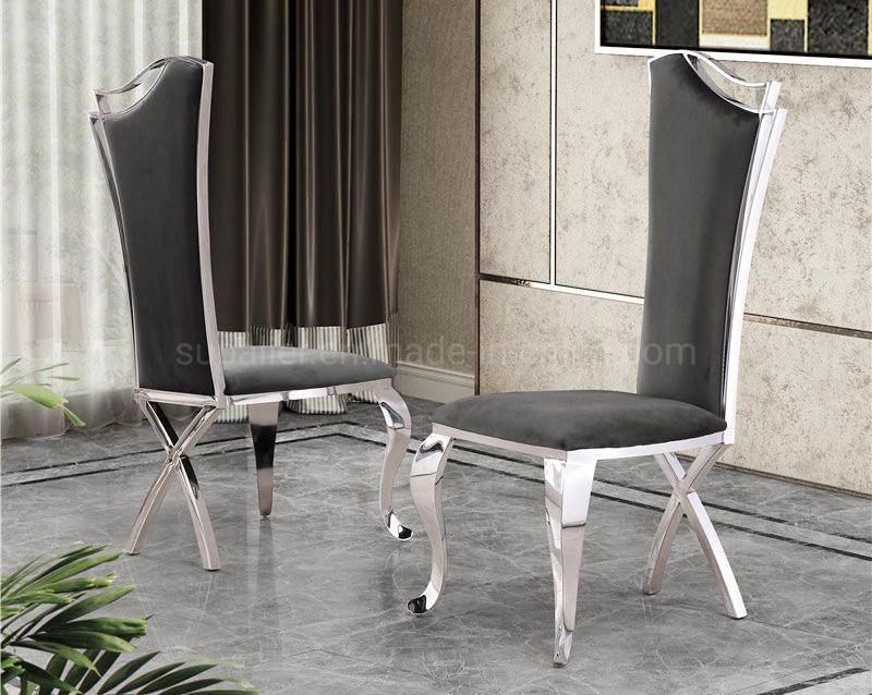 Wholesale Indian Silver Stainless Steel Frame Grey Fabric Dining Chair