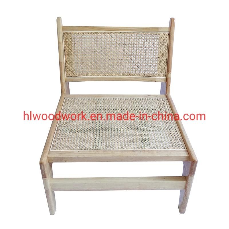 Rattan Leisure Chair Rubber Wood Frame Natural Color Living Room Chair Resteraunt Furniture