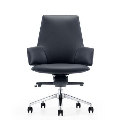 Modern American Style Hot Soft Leather Midium Back Black Office Swivel Chair with Arm Rest