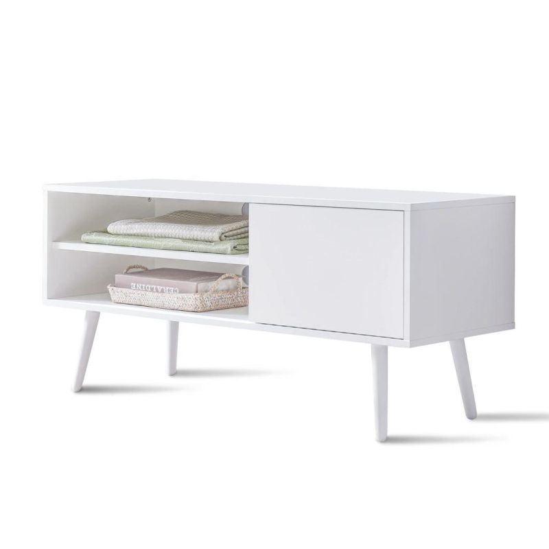 TV Stand for 50 Inch TV, Modern TV Console with Shelves for Living Room Bedroom, White Entertainment for Flat Screen TV
