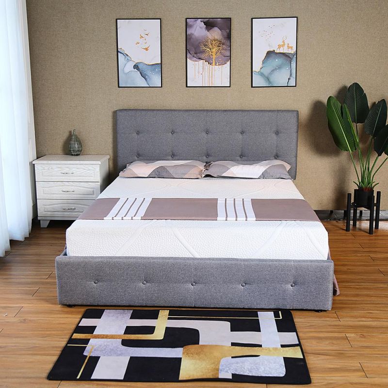 Queen Platform Bed Frame with 4 Storage Drawers and Headboard, Diamond Stitched Button Tufted Upholstered Design, Mattress Found