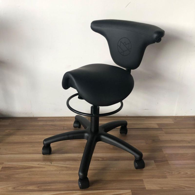 High Bar Stool Adjustable Saddle Seat Chair with Footring