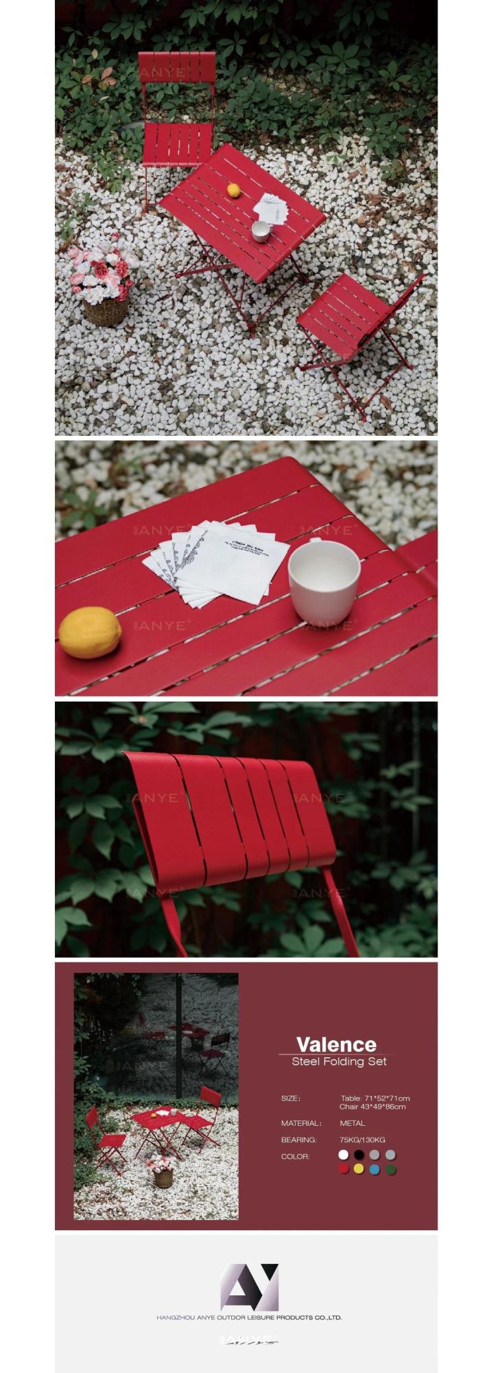 Backyard Furniture Set Rust Resistant Outdoor Foldable Modern Dining Table and Chair