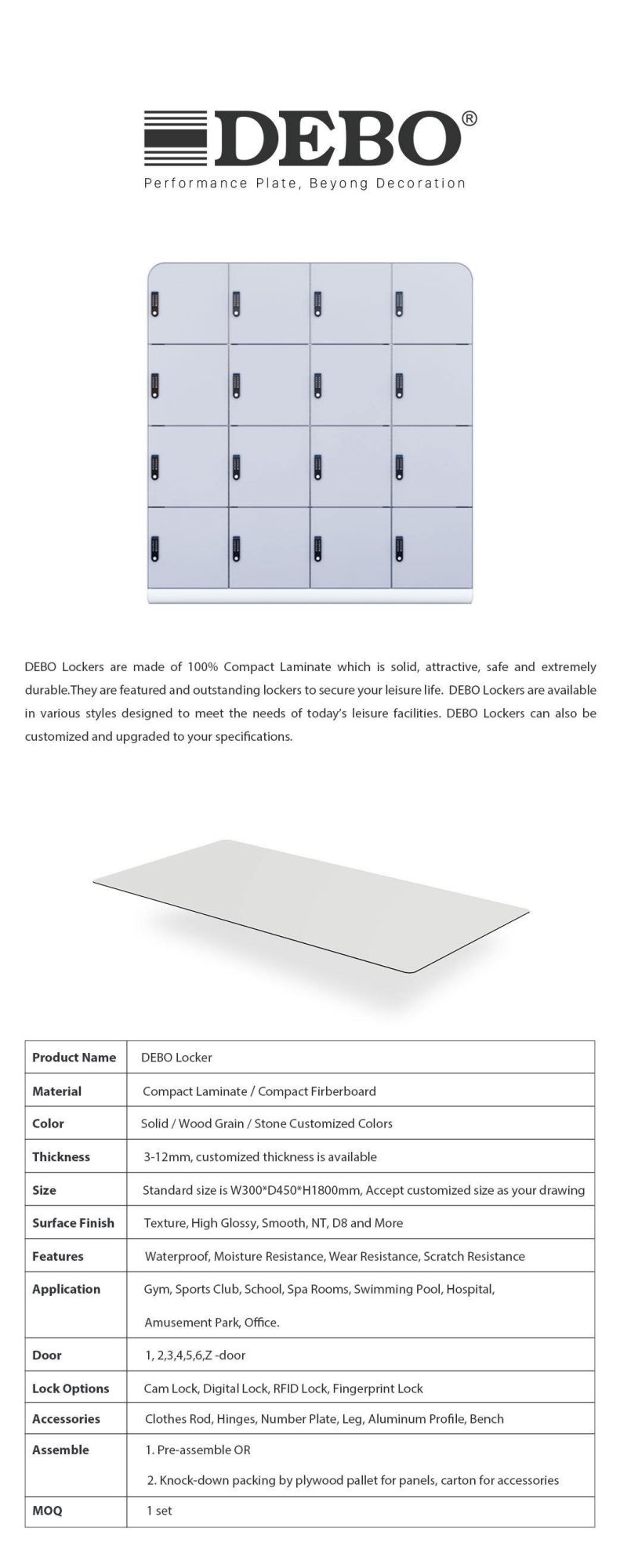 Easy Clean 12mm Cdf Compact Fiberboard Single Door Employee Changing Room Door Modern Cheep Lockers