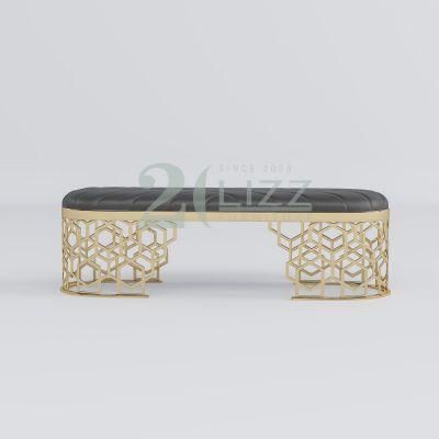 New Arrival Luxury European Style Hotel Home Furniture Modern Bedroom Gold Metal Leg Leather Stool