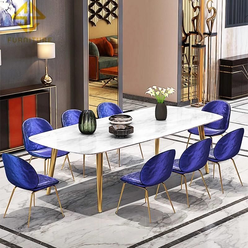 New Elegant Style Stainless Steel Frame Marble Top Dining Room Table Sets Home Furniture