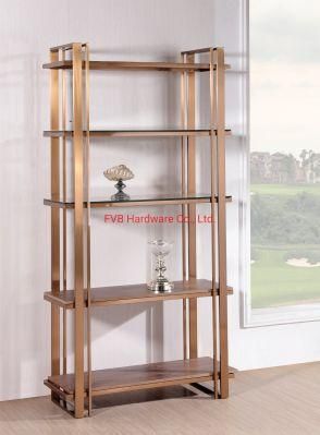 Factory Design Luxury Standard Size Bookshelf Gold with 5 Layers