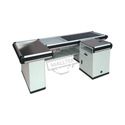 Modern Stainless Steel Checkout Counter Cash Desk in Supermarket