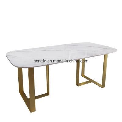 High Quality Factory Home Living Room Golden Frame Marble Dining Table