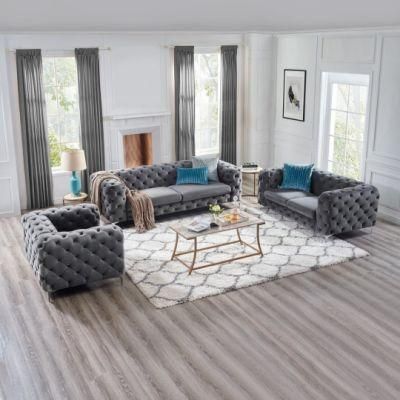 European Design Gray Velvet Fabric Couches Lounge Living Room Furniture Sofa for Home