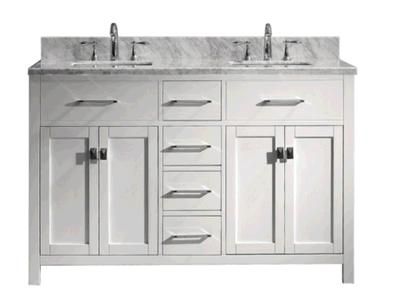 Solid Wood Floor Mounted White Bathroom Vanity with Double Basin