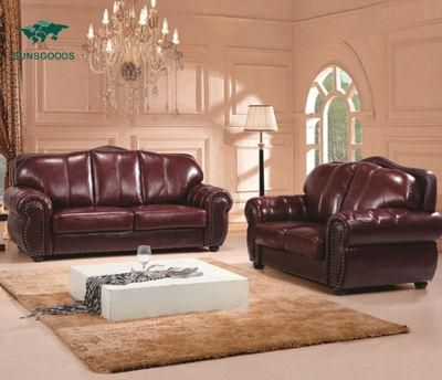 Home Living Room Furniture Full Genuine Leather Vintage Accent Wooden Frame Modern Italy Couch Sofa