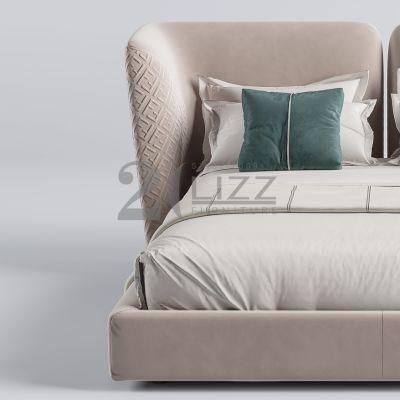 High Quality Modern Special Headboard Design Home Furniture European Bedroom Velvet Fabric Bed
