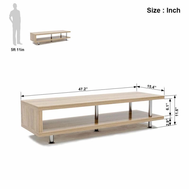 Short TV Stand with 2-Shelf Storage, Media Furniture Wood Storage Console with Steel Frame, Hollow Core Entertainment Coffee Table/Sofa Ta