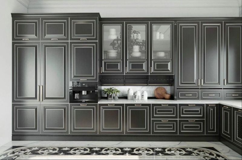 Luxurious Classic European Style Wooden Hampter Door Kitchen Cabinet