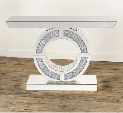 Crushed Diamond Mirrored Console Table Furniture for Living Room