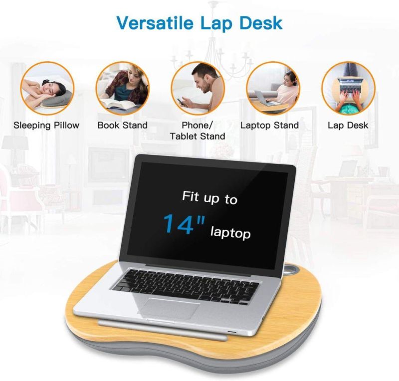 Portable Lazy Computer Desks Green Bamboo Knee Desktop with Cushion Soft Laptop Table Pillow