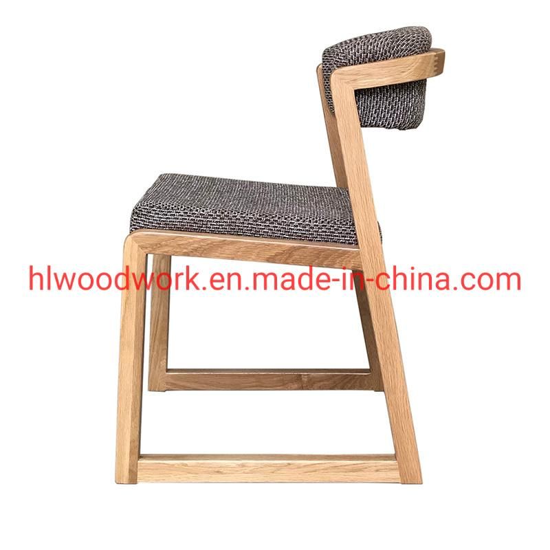 Dining Chair H Style Oak Wood Frame Brown Fabric Cushion Living Room Furniture