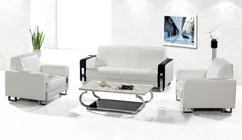 Dubai Modern Executive Office Waiting Living Room Leather Leisure Sofa with Stainless Legs