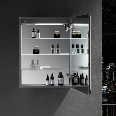 LED Bathroom Waterproof Floor Mirror Cabinet with Soft Double Door Closed Hinge Medicine Cabinet