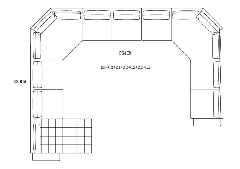 Zhida Home Furniture Italian Design Villa Living Room Modern Modular Couch Set Fabric L Shape Sectional Sofa with Leather Armrest