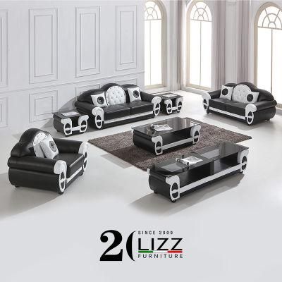 Modern Design Home Furniture Leisure Living Room Black and White Leather Sofa