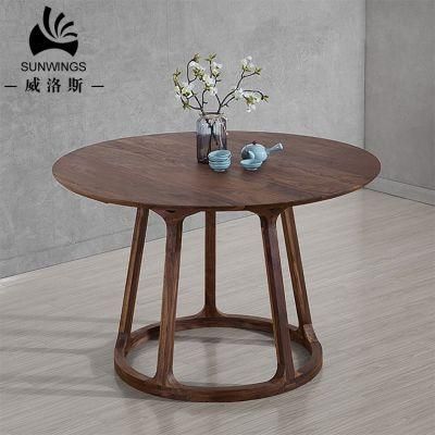 Solid Wood Round Dining Table in Walnut Color