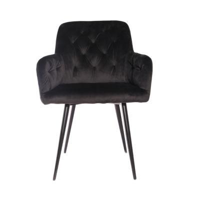 Hot Sale Modern Home Furniture Iron Legs Dining Chair Black Velvet Fabric Chair for Dining Room