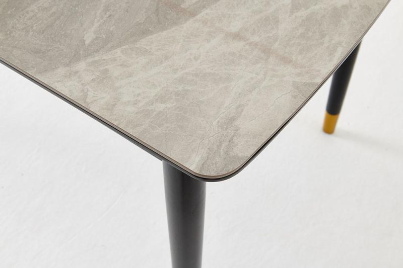 Carbon Steel Legs Restaurant Furniture Grey Marble Dining Table