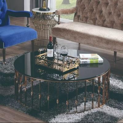 Round Coffee Table with Black Tempered Glass Top