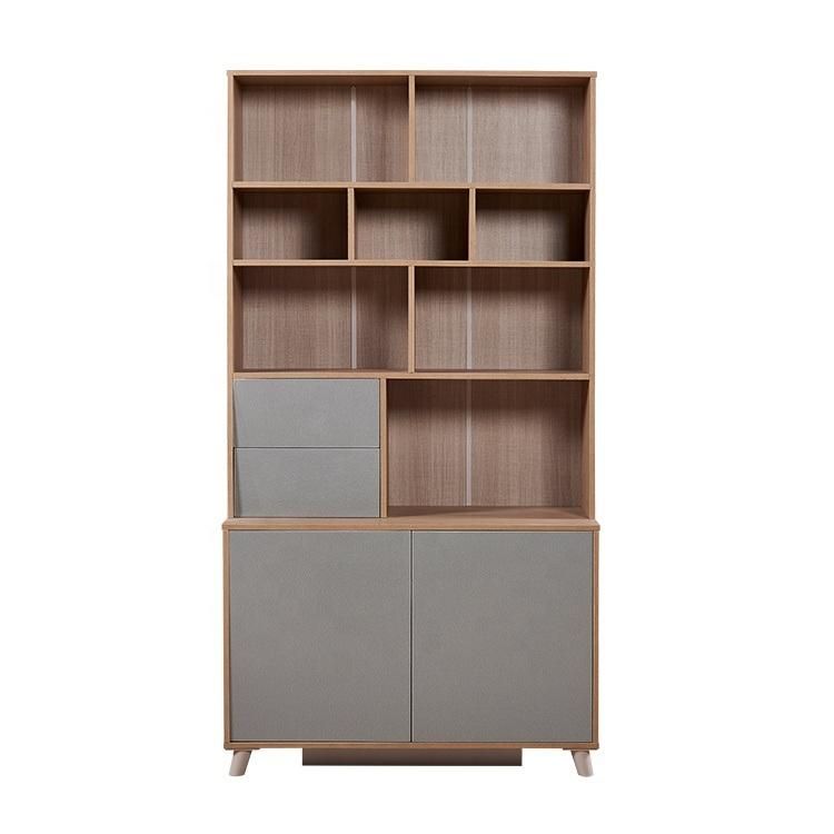 Modern Style Simple Design Wooden Bookcase Brown Storage MDF Book Shelf with Doors Office Furniture