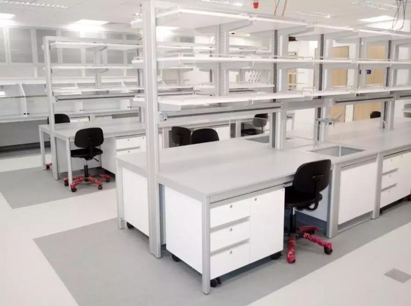 Hospital Wood and Steel Lab Furniture with Top Glove Box, School Wood and Steel Bench with Liner Laboratory Mat/