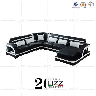 Italian Leather Modern Style High Quality Home Furniture U Shape Corner Sofa with Coffee Table