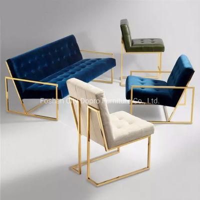 Modern Nordic Simple Popular Metal Golden Living Room Armrest Velvet Sofa Set