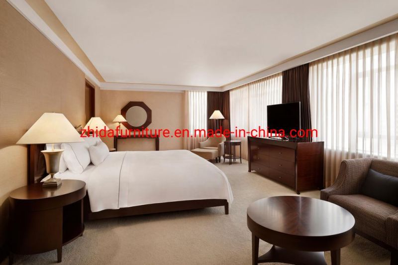 China Customize Modern 5 Star Dubai Luxury Hotel Used Bedroom Furniture Set King Size Wooden Bed with TV Unit