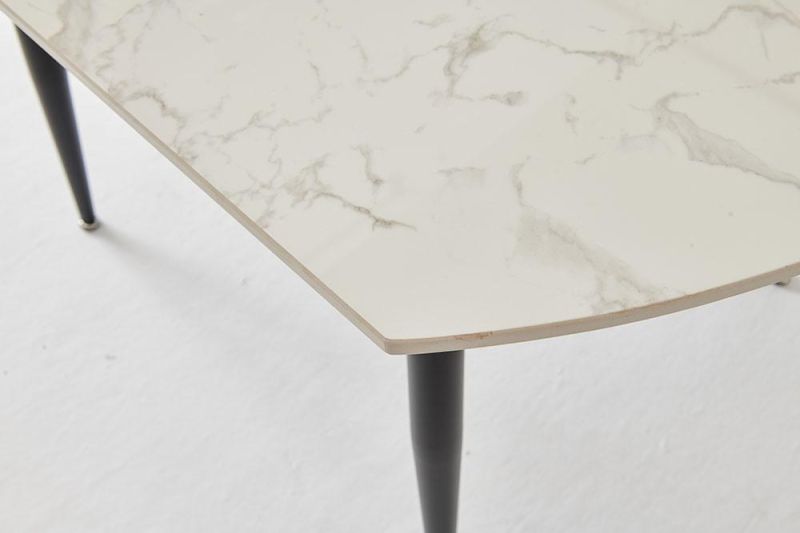 Snow White Round Folded Marble Table Carbon Steel