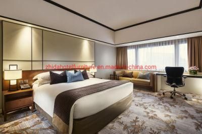 Wholesale Customized Modern Luxury Hotel Furniture Guest Room Bedroom Set Velvet King Size Bed with Wooden Headboard Wall