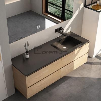 Luxury Wooden Bathroom Cabinet Sintered Stone Vanity Countertop LED Mirror Modern Bath Furniture Combo