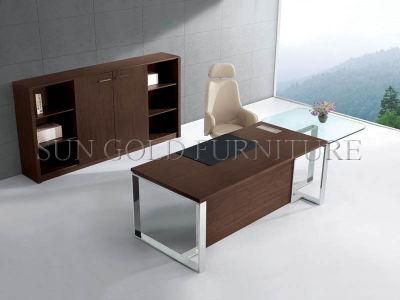 Modern Office Desk with Steel Foot and Glass Top (SZ-OD010)