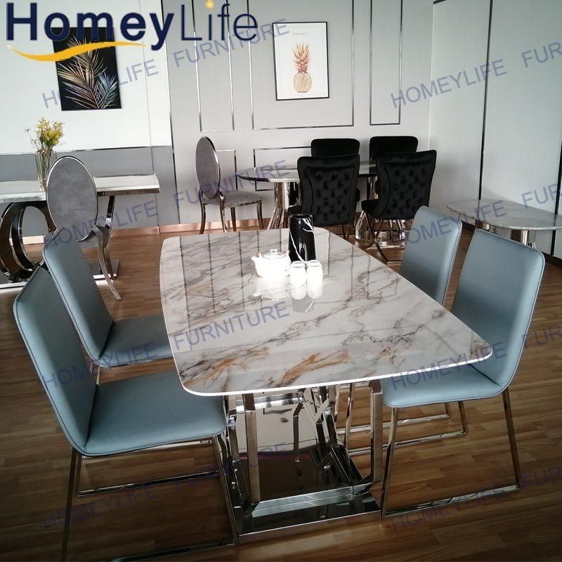 Living Room Modern Marble Dining Table with Stainless Steel Base