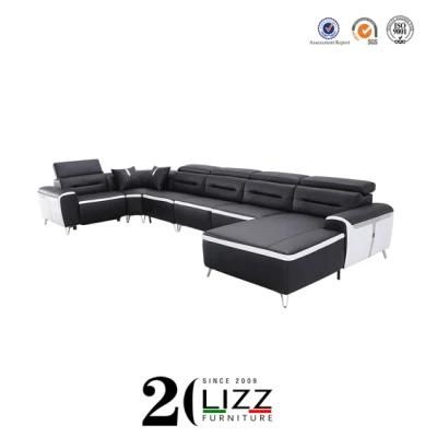 Modern Italian Leather Living Room Furniture U-Shape Sectional Power Recliner Sofa