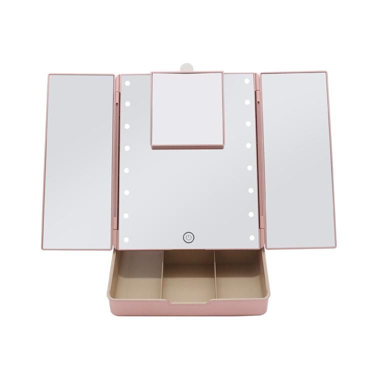 Multipurpose Cosmetics Makeup Mirror with Plastic Storage Box Organizer