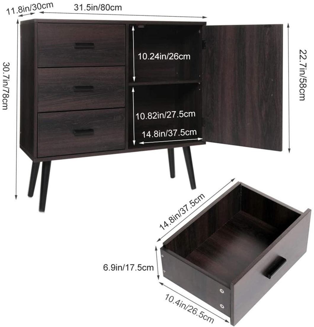MID Century Storage Cabinet with 1 Door & 3 Drawers
