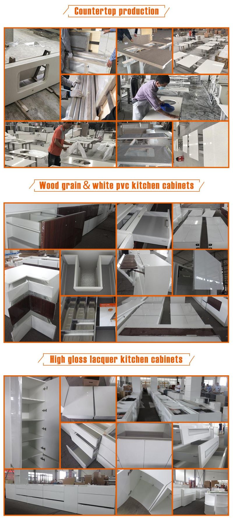 Simple High End Waterproof MDF PVC Kitchen Cabinet with Gray Quartz Countertop